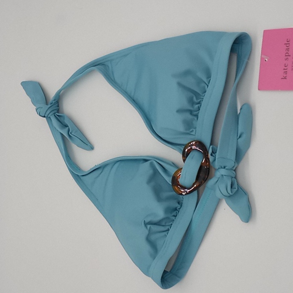 Kate Spade Heart Buckle‎ Halter Bikini Swim Top Wave Blue M